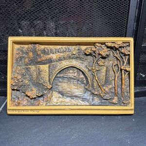 Vintage Osborne Ivorine 3D Relief Plaque Auld Brig o Doon Alloway Scotland 1910